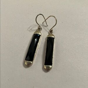 VINTAGE STERLING SUNDANCE SILVER ONYX DANGLE EARRINGS